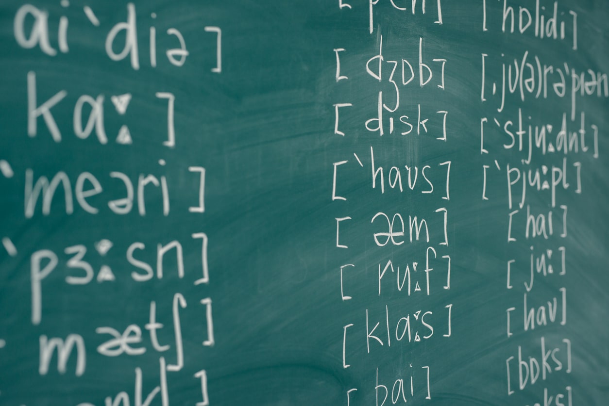 International Phonetic Alphabet written on a blackboard